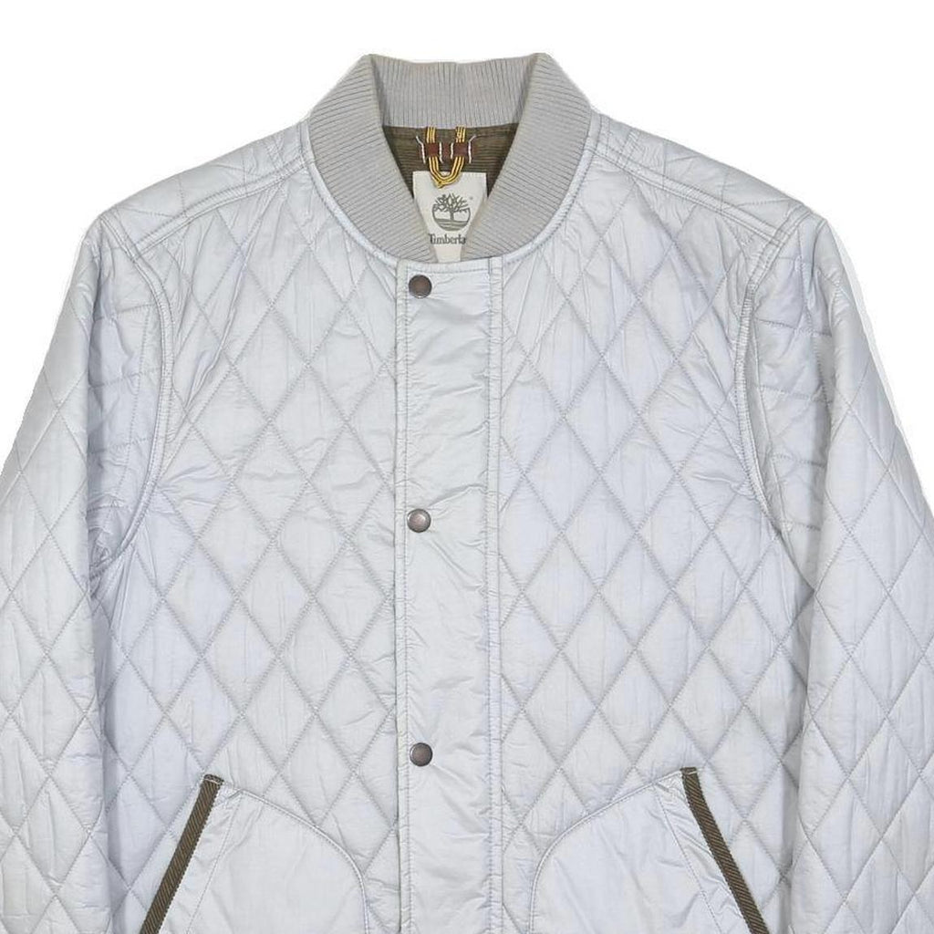 TIMBERLAND Mens White Quilted Bomber Jacket M Nylon Diamond Patterned