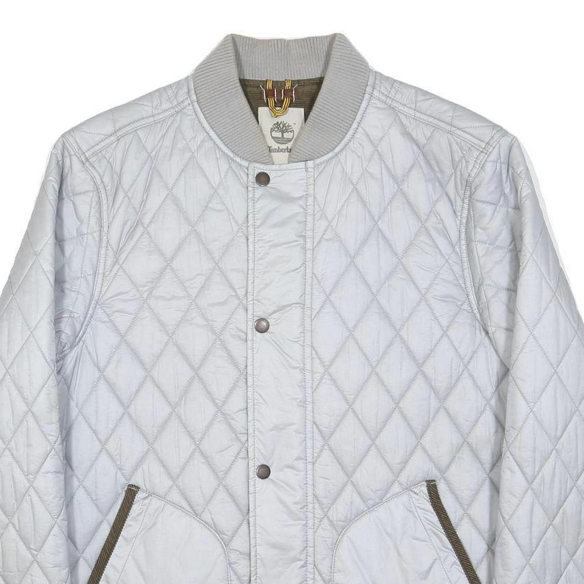TIMBERLAND Mens White Quilted Bomber Jacket M Nylon Diamond Patterned