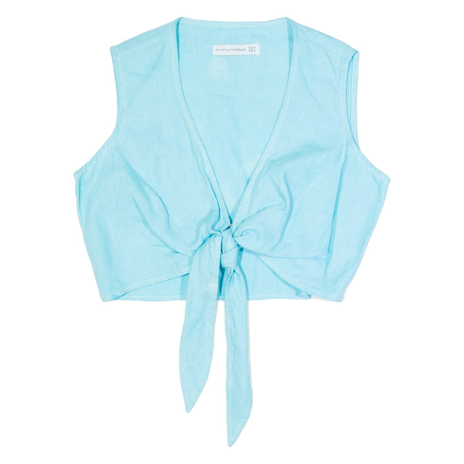 FAITHFULL THE BRAND Womens Vest Blue V-Neck Sleeveless Linen M