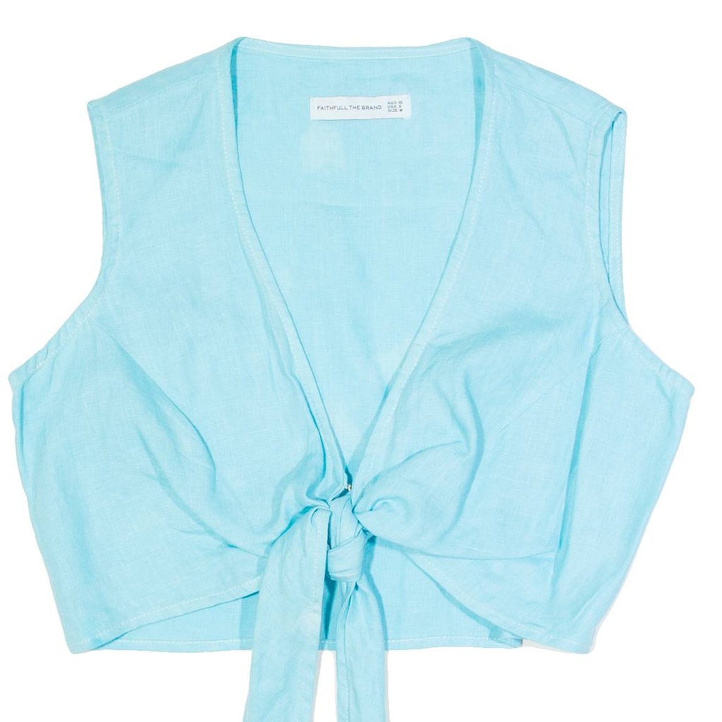 FAITHFULL THE BRAND Womens Vest Blue V-Neck Sleeveless Linen M