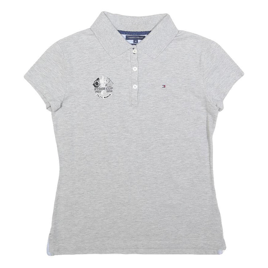 TOMMY HILFIGER Womens Grey Polo Shirt M Ryder Cup Embroidered Logo Classic