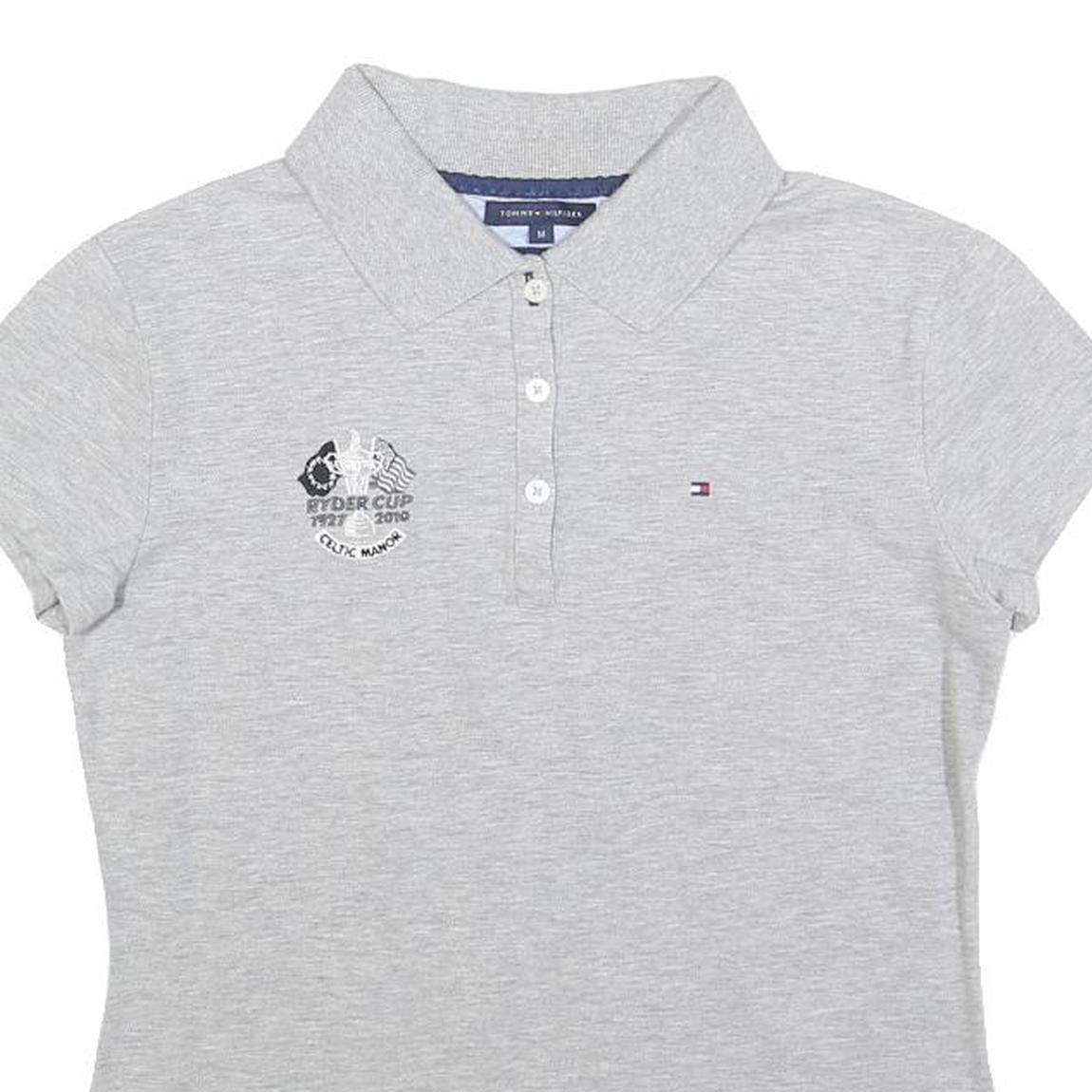 TOMMY HILFIGER Womens Grey Polo Shirt M Ryder Cup Embroidered Logo Classic
