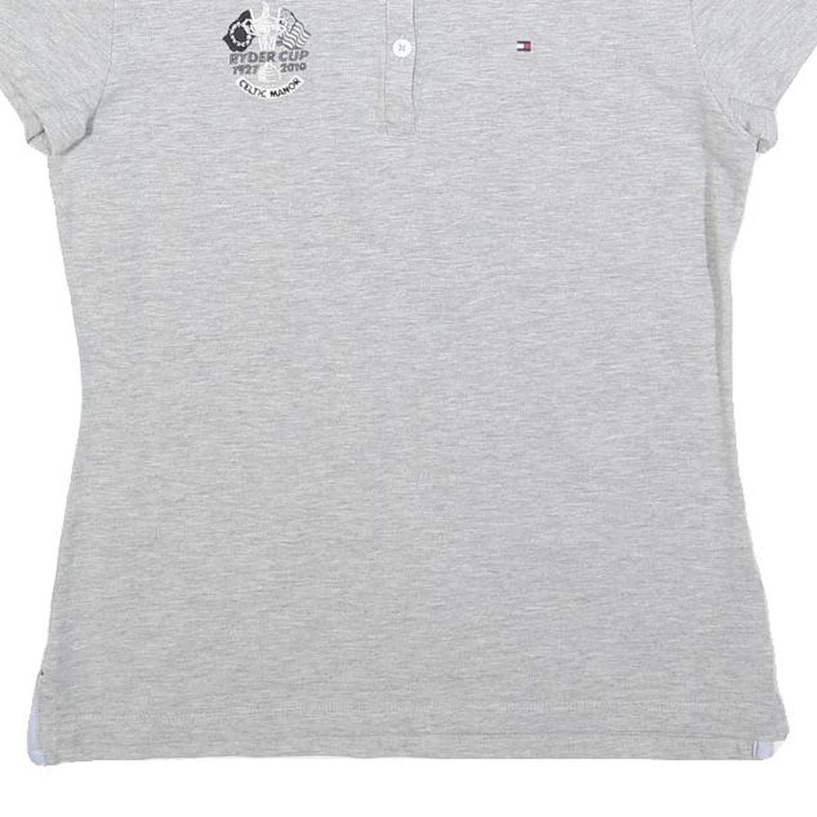TOMMY HILFIGER Womens Grey Polo Shirt M Ryder Cup Embroidered Logo Classic