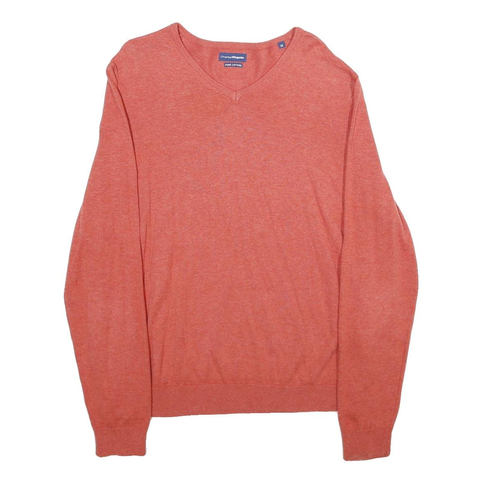 CHARLES VOGELE Mens Coral Plain Cotton Blend V Neck Basic Knit M Jumper