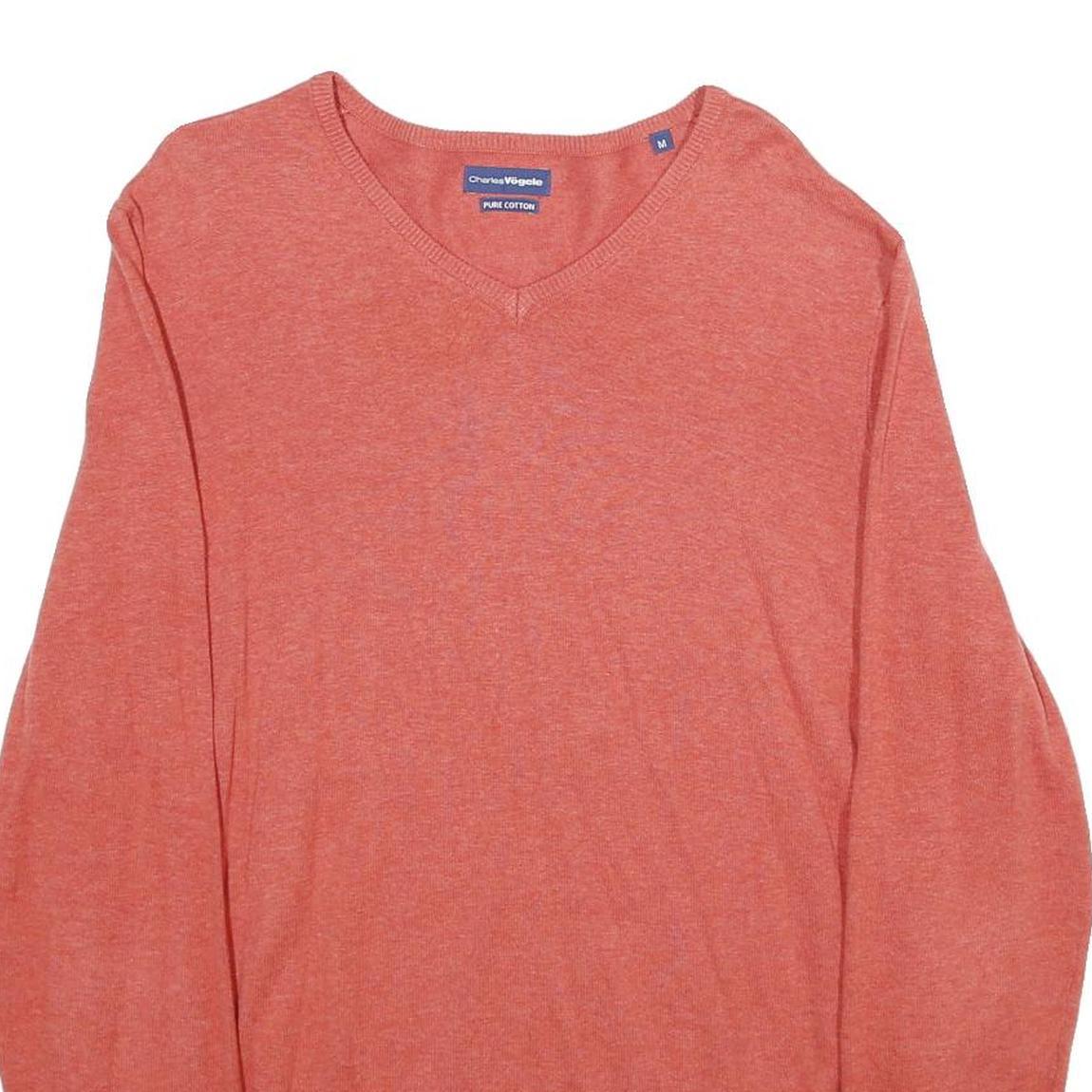 CHARLES VOGELE Mens Coral Plain Cotton Blend V Neck Basic Knit M Jumper
