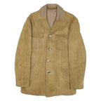 Mens Beige Leather Coach Jacket S Button Closure Plain Relaxed Fit Pockets Point