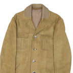 Mens Beige Leather Coach Jacket S Button Closure Plain Relaxed Fit Pockets Point