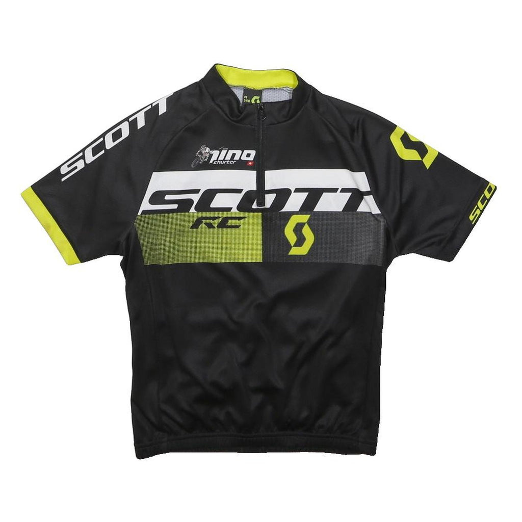 SCOTT Boys Black & Yellow Cycling Jersey 9-10Y Short Sleeve Zip Neck