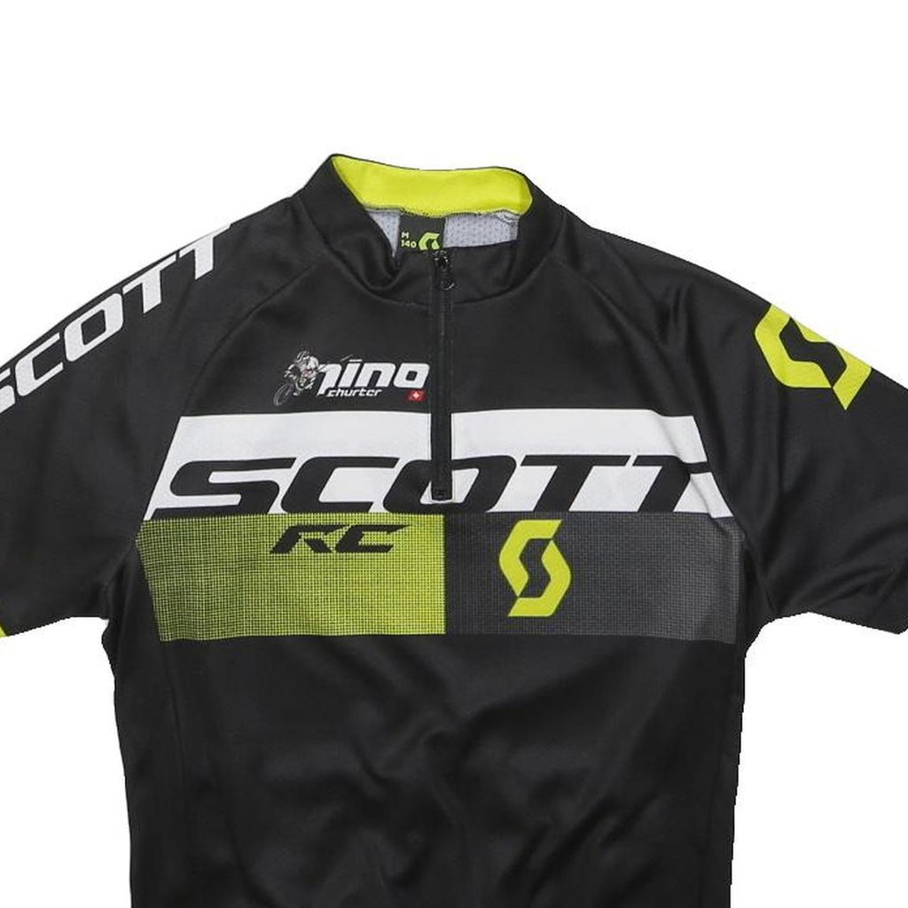 SCOTT Boys Black & Yellow Cycling Jersey 9-10Y Short Sleeve Zip Neck