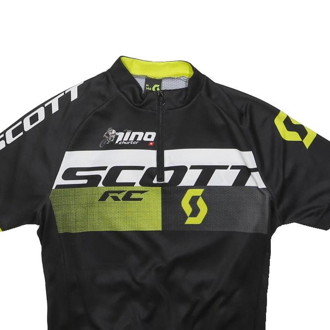 SCOTT Boys Black & Yellow Cycling Jersey 9-10Y Short Sleeve Zip Neck