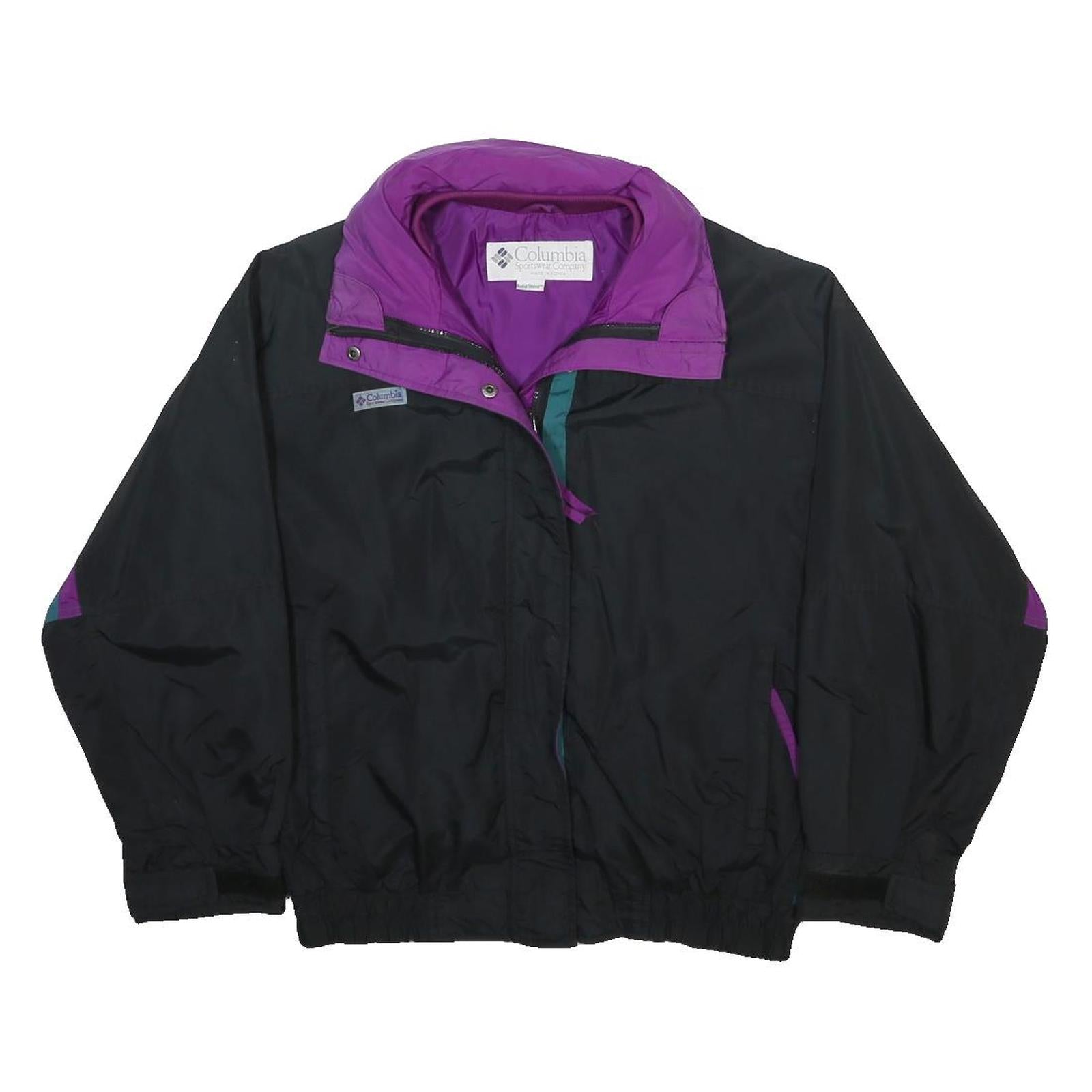 COLUMBIA Womens Black & Purple Outdoor Jacket L Synthetic Zip Casual Sportswear