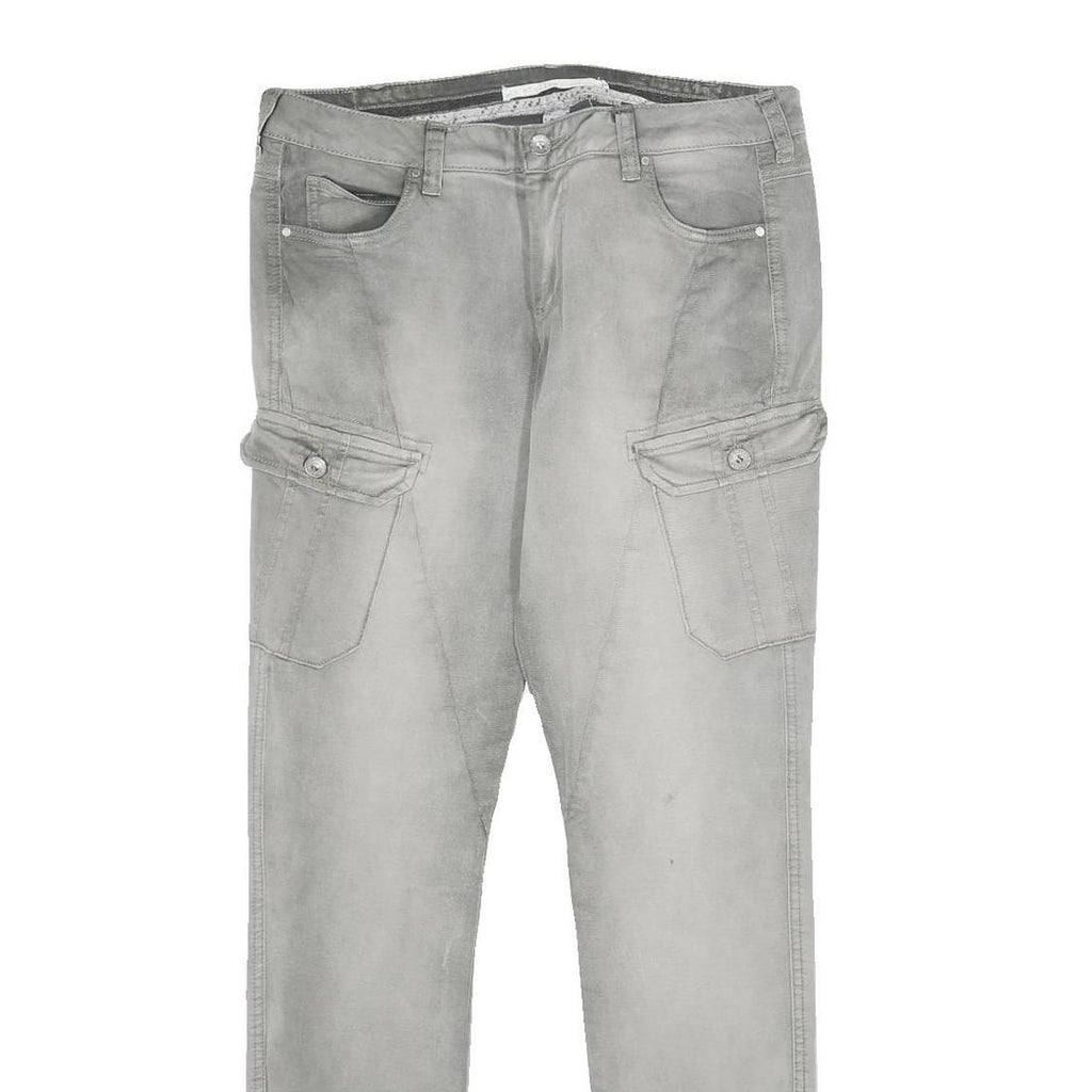 NILE ATELIER Womens Cotton Blend Grey Regular Fit Cargo Trousers W32 L32 Utility