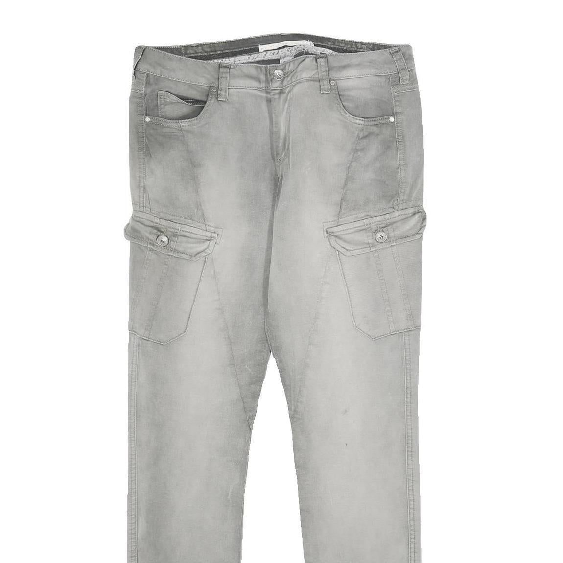 NILE ATELIER Womens Cotton Blend Grey Regular Fit Cargo Trousers W32 L32 Utility