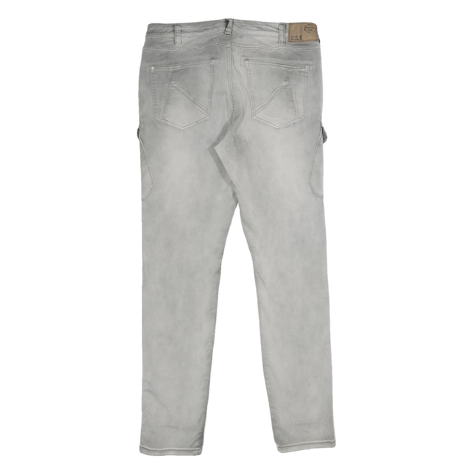 NILE ATELIER Womens Cotton Blend Grey Regular Fit Cargo Trousers W32 L32 Utility