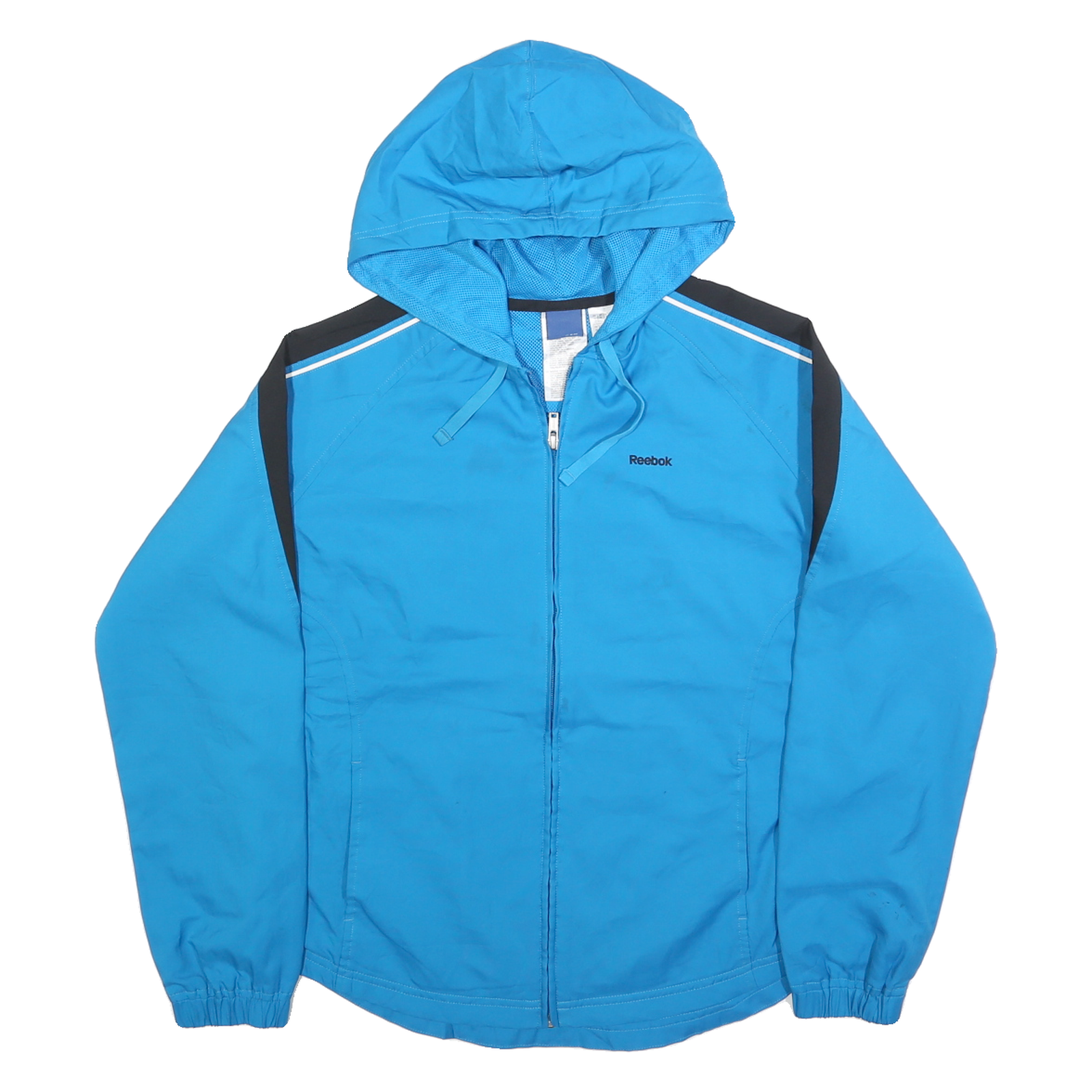 REEBOK Womens Blue & Black Zip Jacket M Polyester Blend Lightweight Activewear