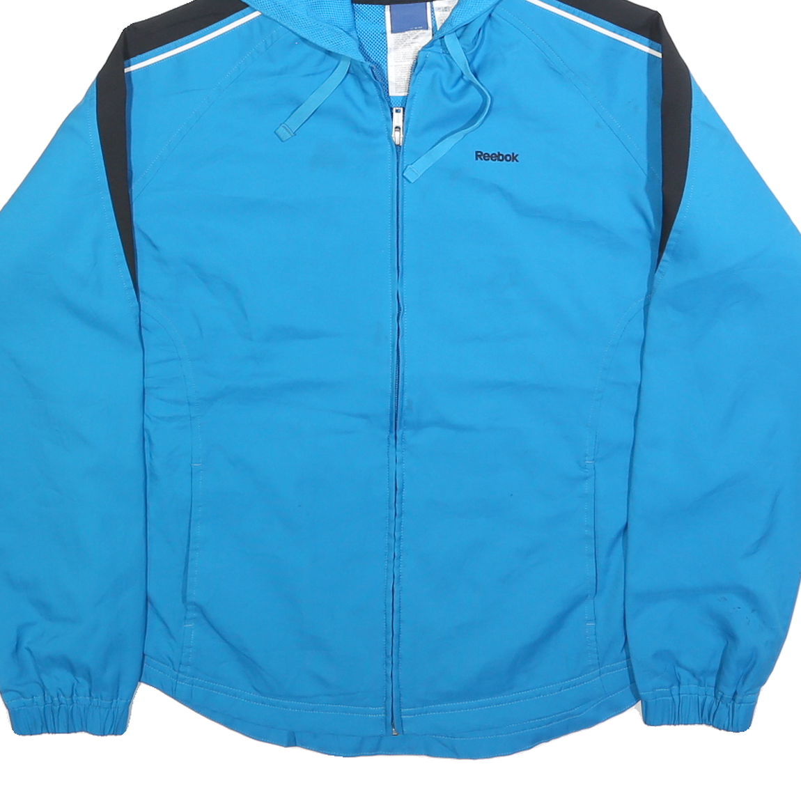REEBOK Womens Blue & Black Zip Jacket M Polyester Blend Lightweight Activewear