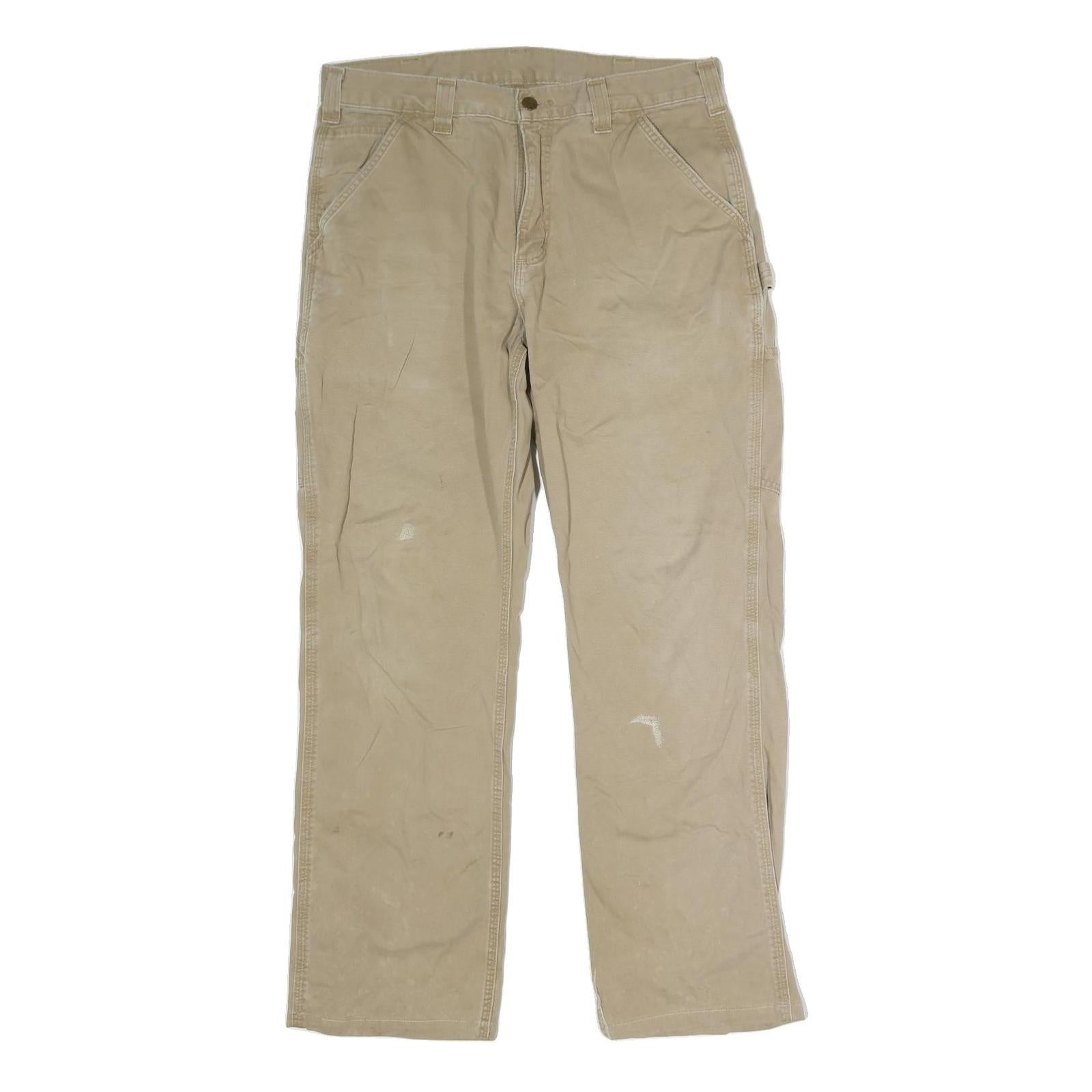 CARHARTT Mens Cotton Blend Beige Regular Fit Straight Leg Trousers W34 L29