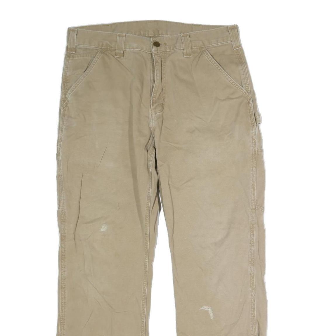 CARHARTT Mens Cotton Blend Beige Regular Fit Straight Leg Trousers W34 L29