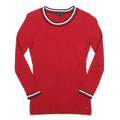 TOMMY HILFIGER Womens Red Plain Crew Neck Basic Knit Jumper XS Cotton Blend
