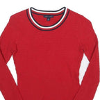 TOMMY HILFIGER Womens Red Plain Crew Neck Basic Knit Jumper XS Cotton Blend