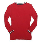 TOMMY HILFIGER Womens Red Plain Crew Neck Basic Knit Jumper XS Cotton Blend