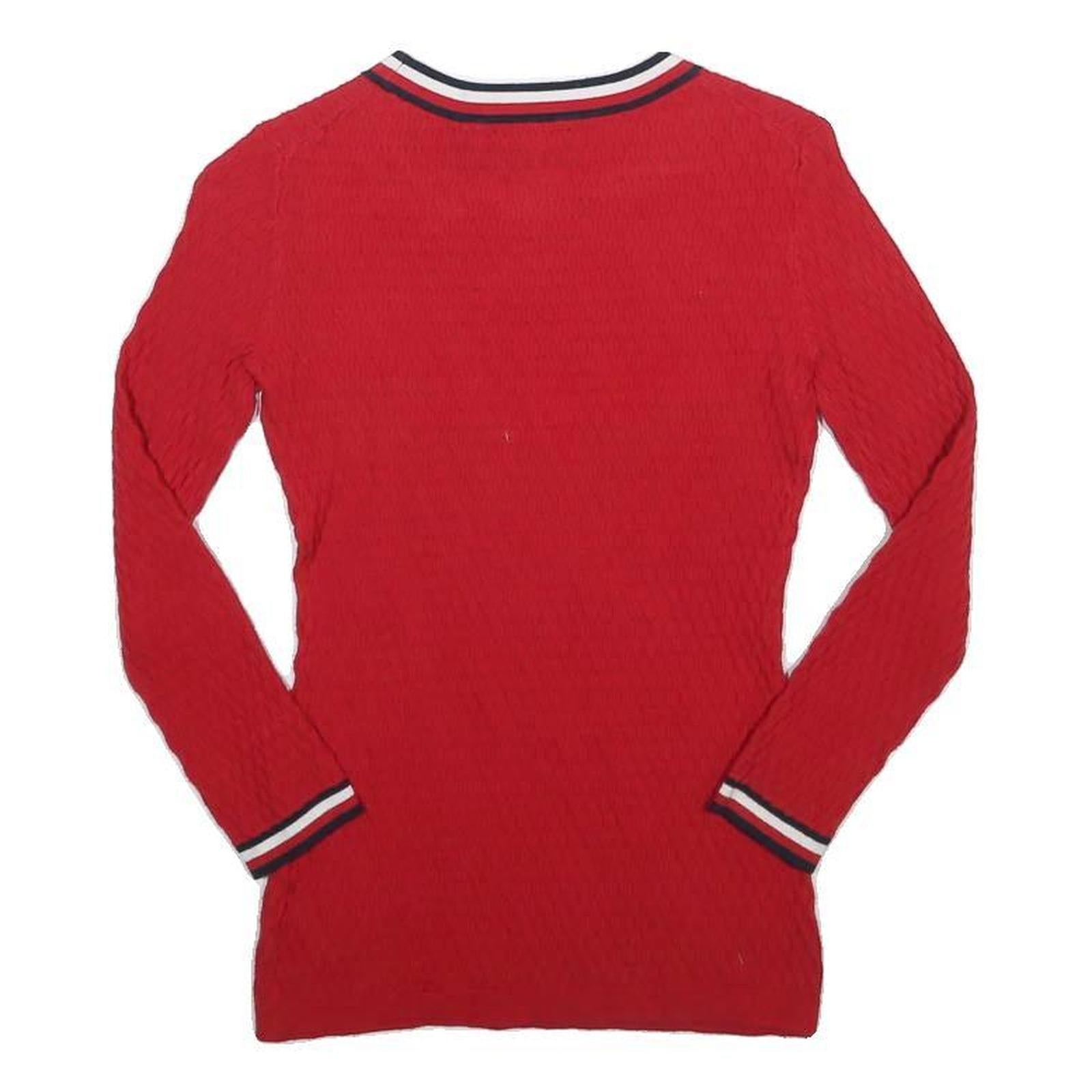 TOMMY HILFIGER Womens Red Plain Crew Neck Basic Knit Jumper XS Cotton Blend