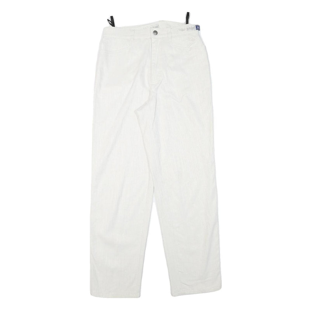 LA STRADA Womens White Regular Fit Straight Trousers W28 L29 Polyester Blend Zip