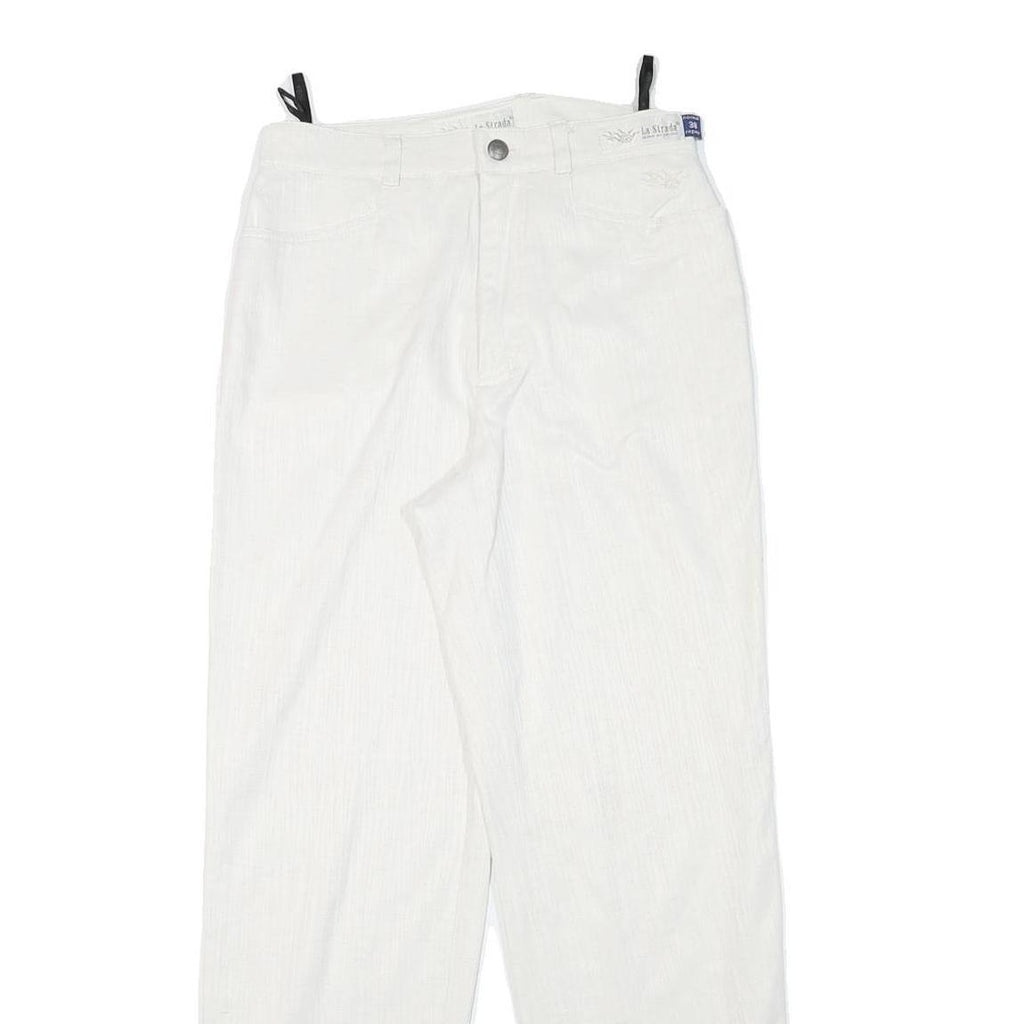 LA STRADA Womens White Regular Fit Straight Trousers W28 L29 Polyester Blend Zip