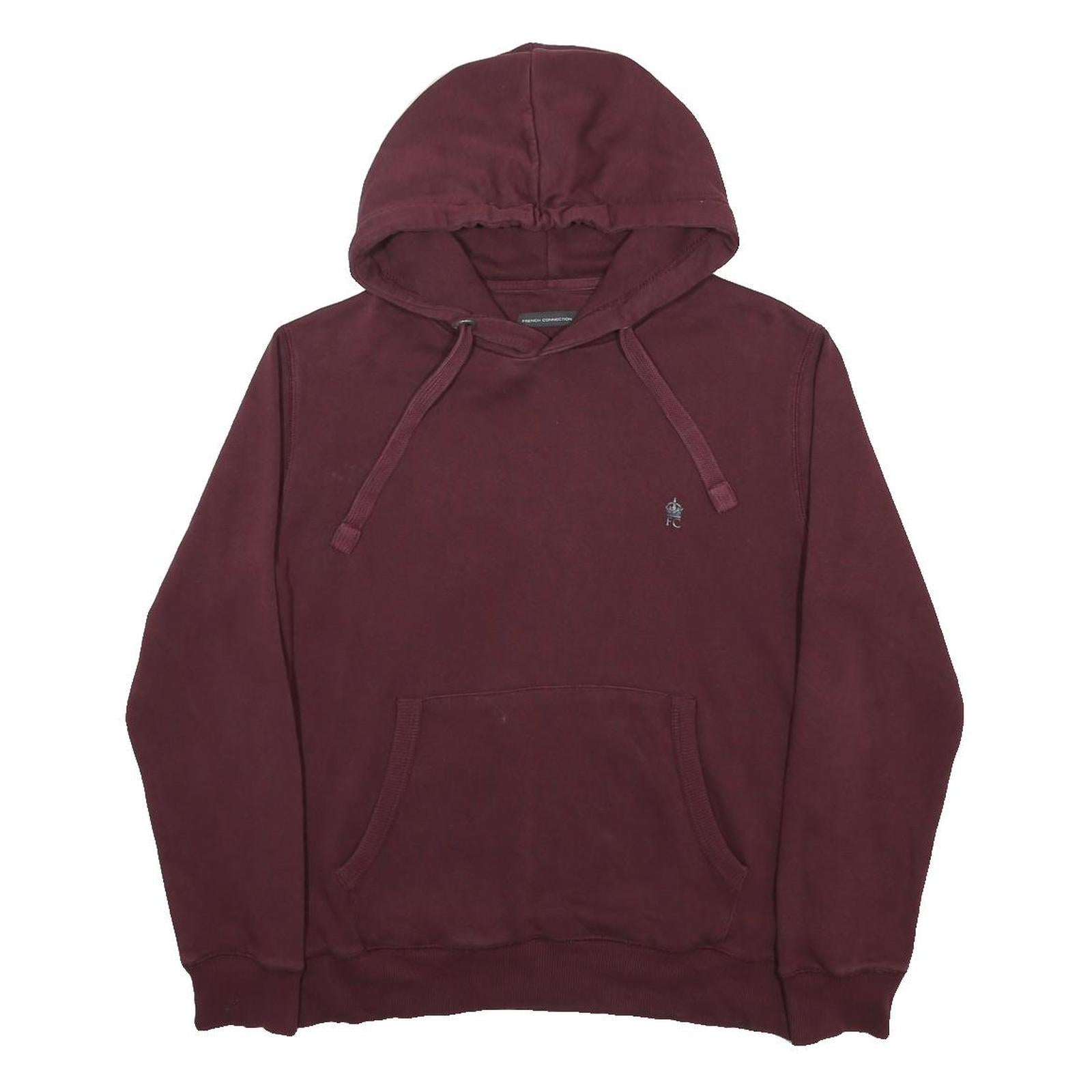FRENCH CONNECTION Mens Maroon Hoodie M Cotton Blend Pullover Hooded Sweatshirt