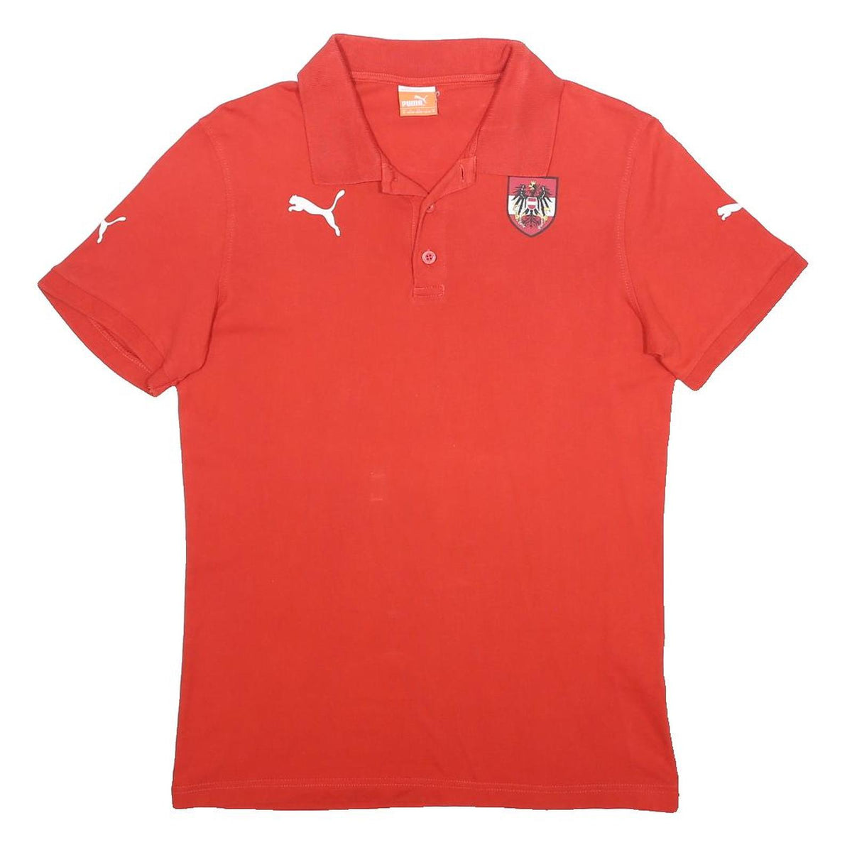 PUMA Mens Red Austria Crest Short Sleeve Polo Shirt M Cotton Blend