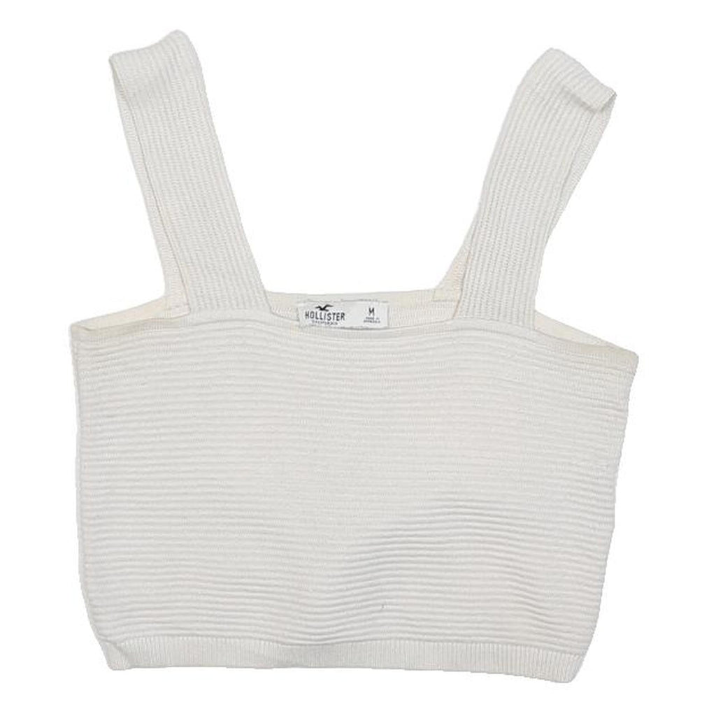 HOLLISTER Womens White Ribbed Cropped Top Sleeveless Square Neck M Cotton Blend