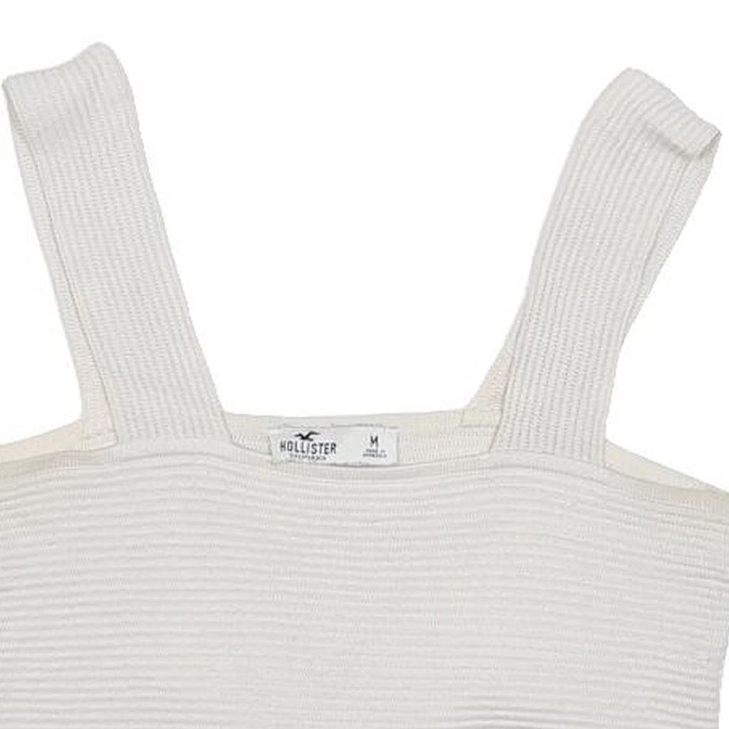 HOLLISTER Womens White Ribbed Cropped Top Sleeveless Square Neck M Cotton Blend
