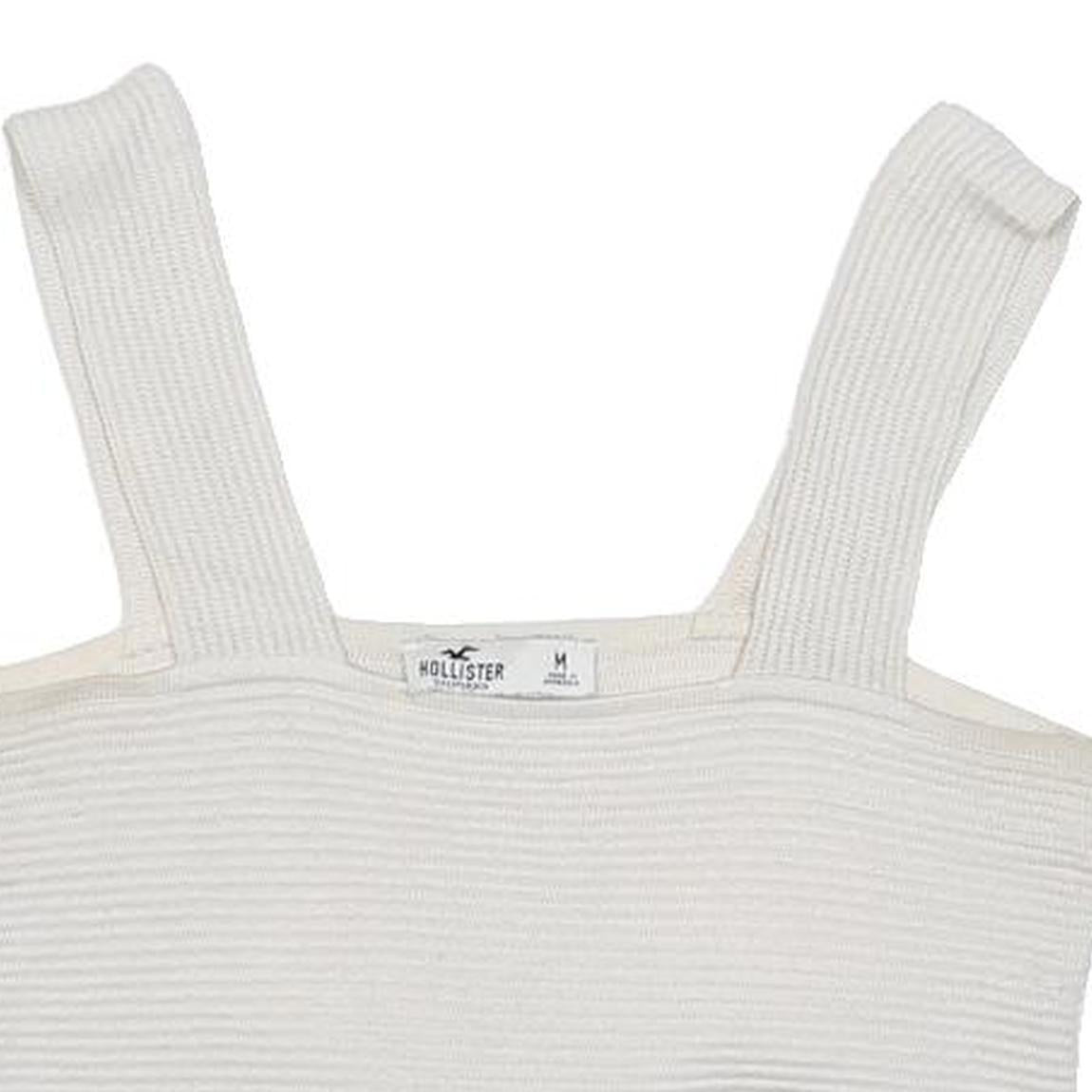 HOLLISTER Womens White Ribbed Cropped Top Sleeveless Square Neck M Cotton Blend