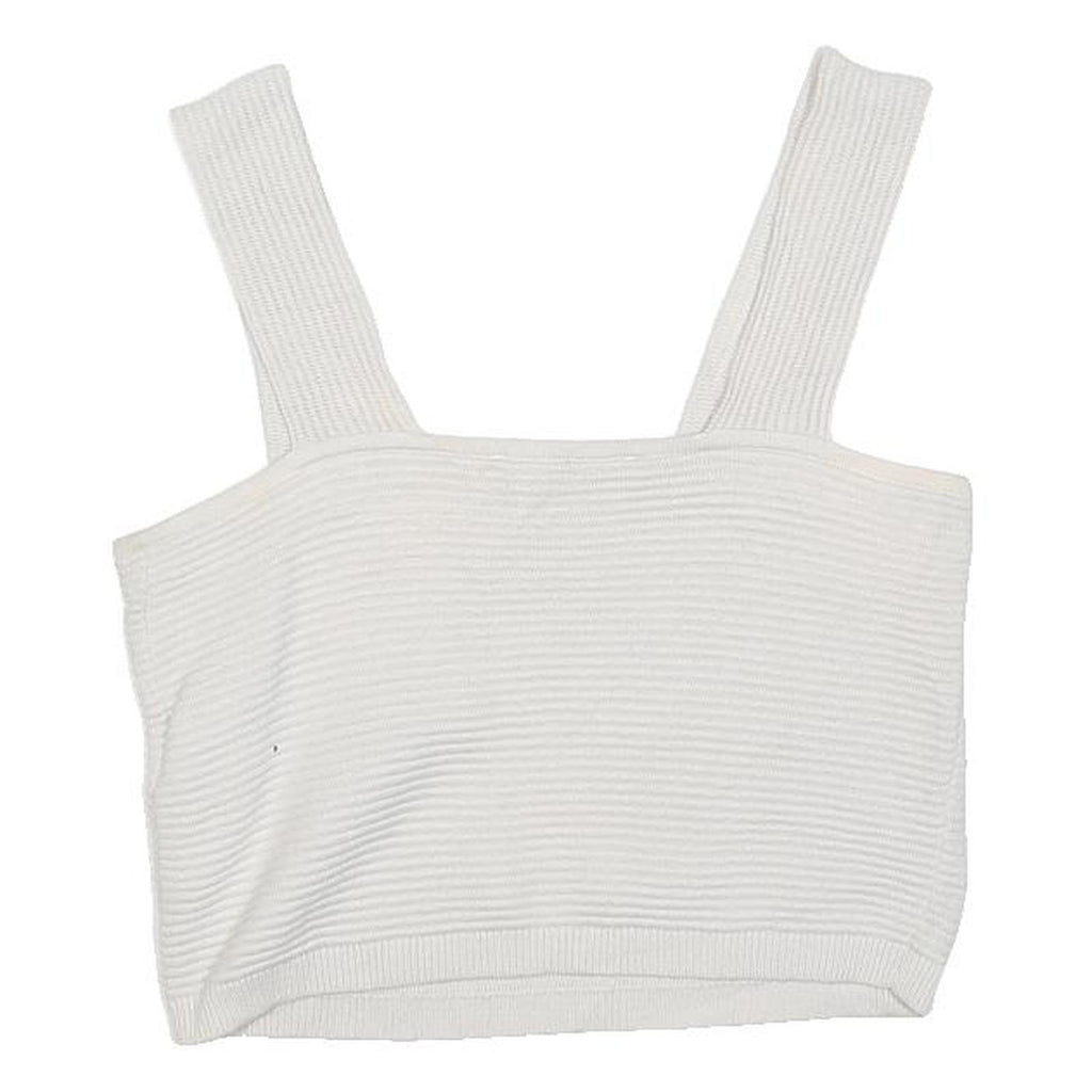 HOLLISTER Womens White Ribbed Cropped Top Sleeveless Square Neck M Cotton Blend