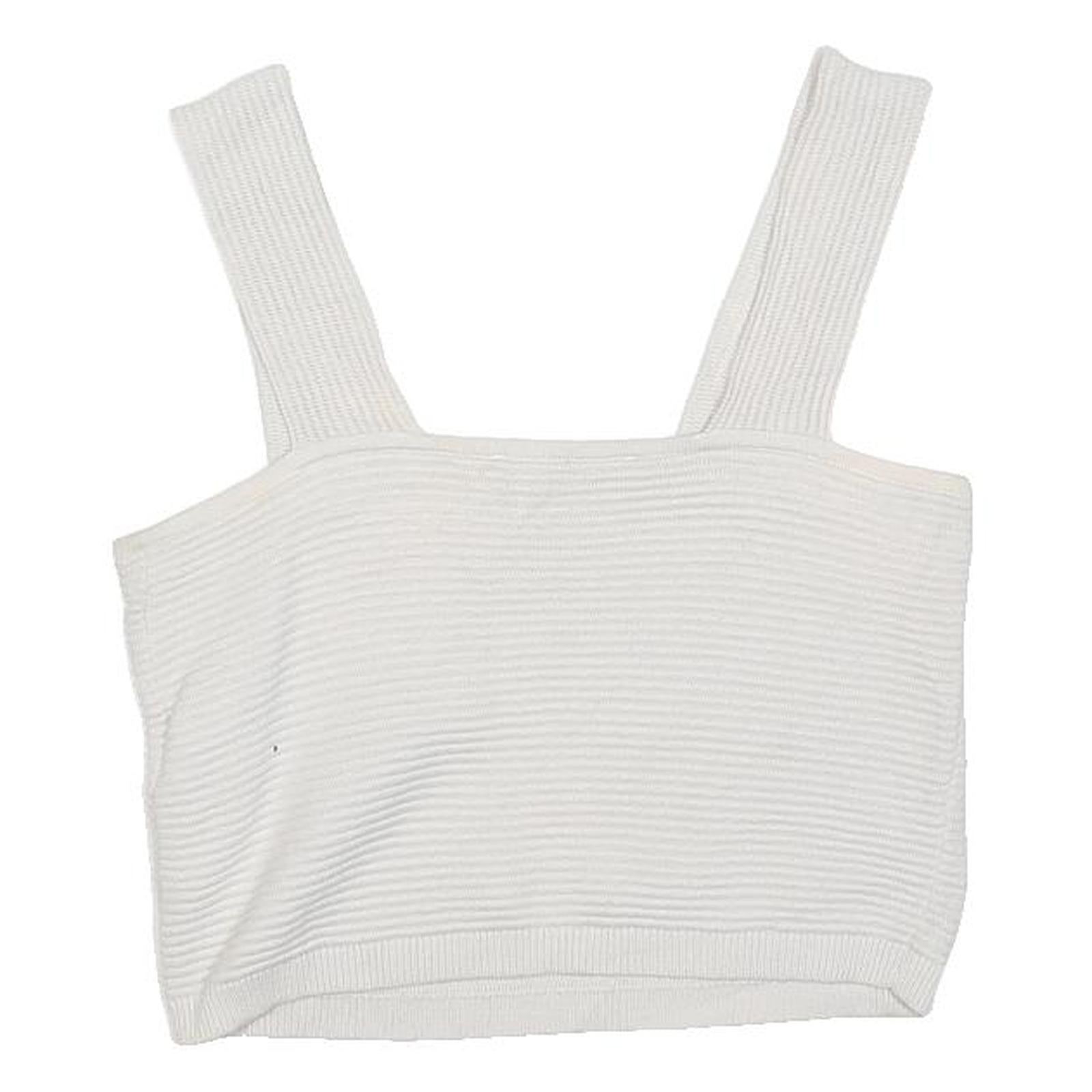 HOLLISTER Womens White Ribbed Cropped Top Sleeveless Square Neck M Cotton Blend