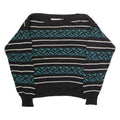 WEATHERVANE Womens Patterned Jumper Black Striped Crew Neck 90s L