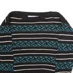 WEATHERVANE Womens Patterned Jumper Black Striped Crew Neck 90s L
