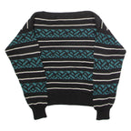 WEATHERVANE Womens Patterned Jumper Black Striped Crew Neck 90s L