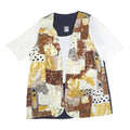 YESSICA Womens Blue Brown & Yellow Printed Shirt Short Sleeve Round Neck L