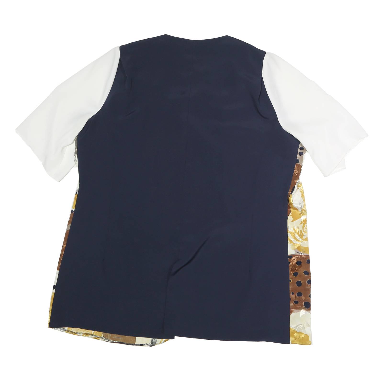 YESSICA Womens Blue Brown & Yellow Printed Shirt Short Sleeve Round Neck L