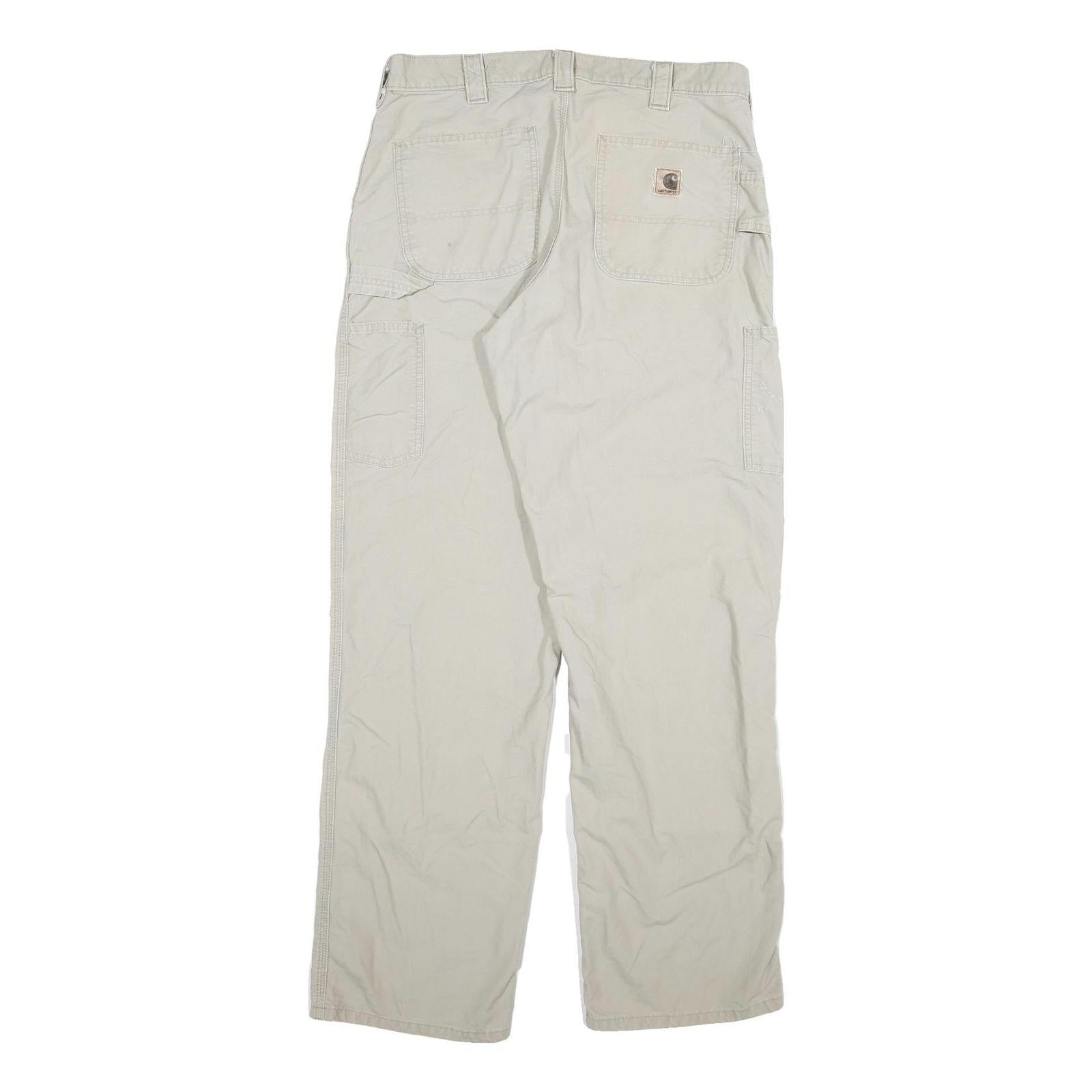 CARHARTT Mens Relaxed Beige Cotton Blend Trousers W34 L31 Utility Casual