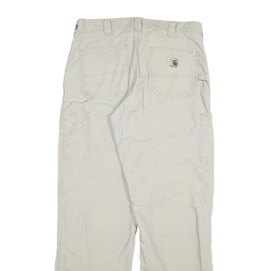 CARHARTT Mens Relaxed Beige Cotton Blend Trousers W34 L31 Utility Casual