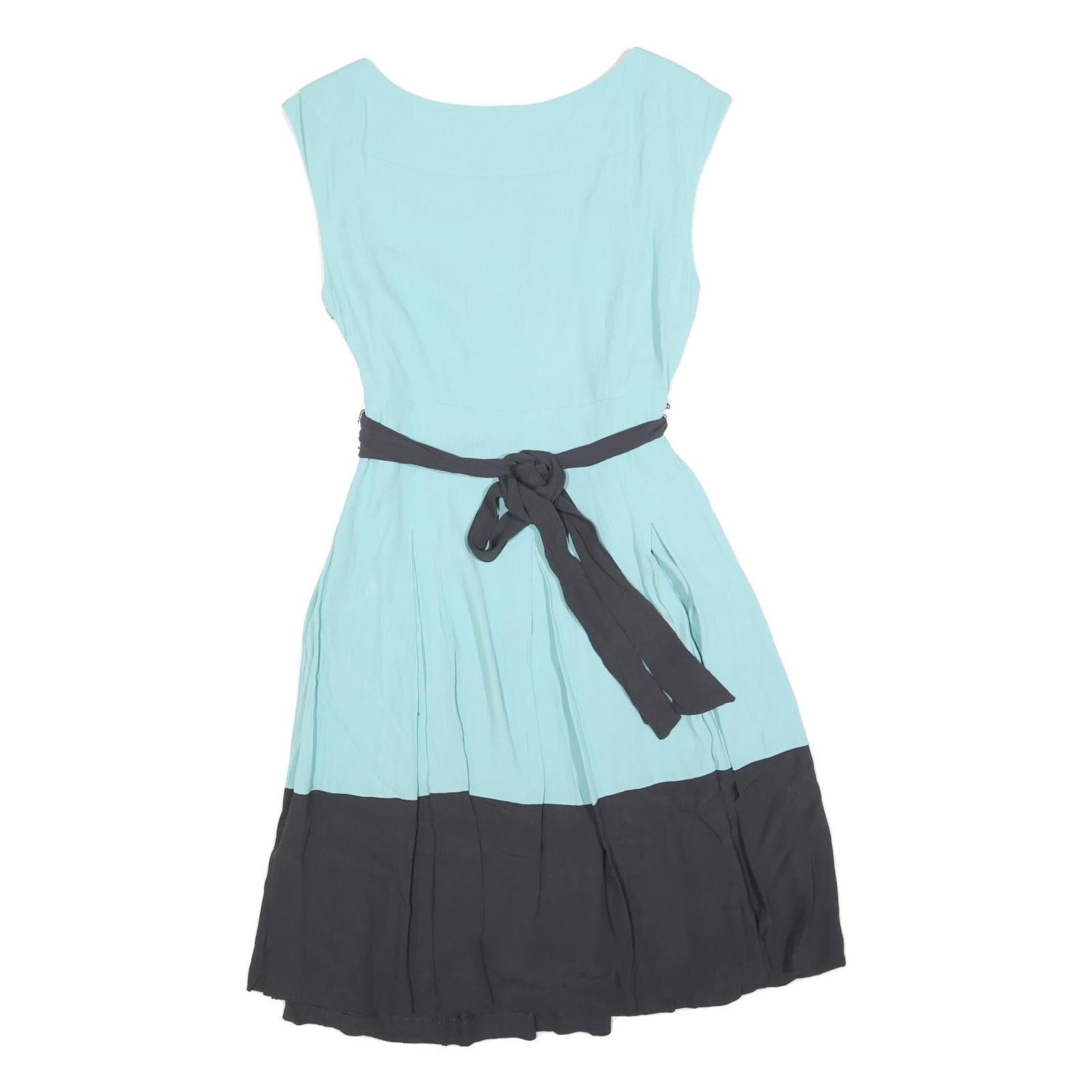 MONSOON Womens Blue & Black Fit & Flare Viscose Midi Dress UK 12 Belted Round