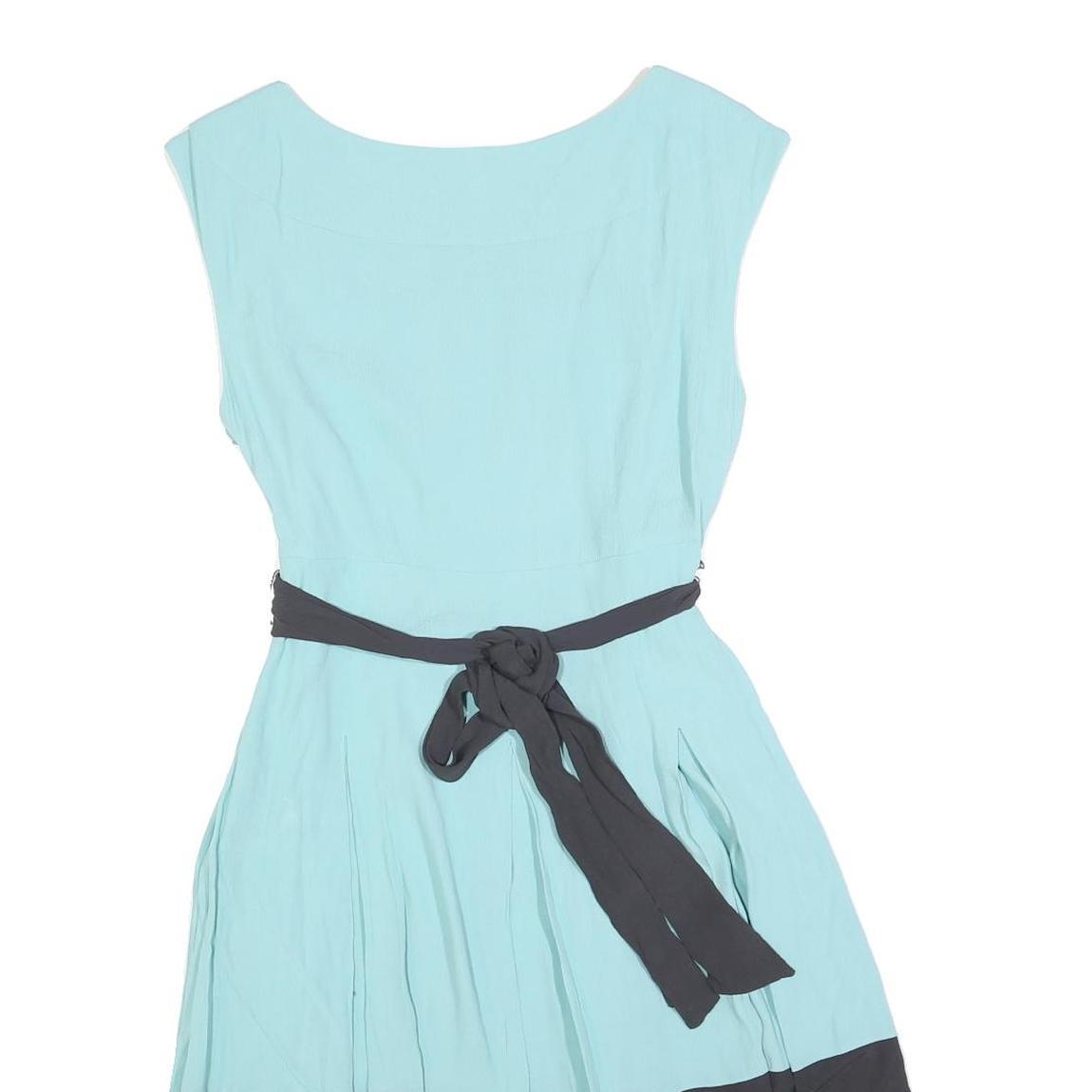 MONSOON Womens Blue & Black Fit & Flare Viscose Midi Dress UK 12 Belted Round