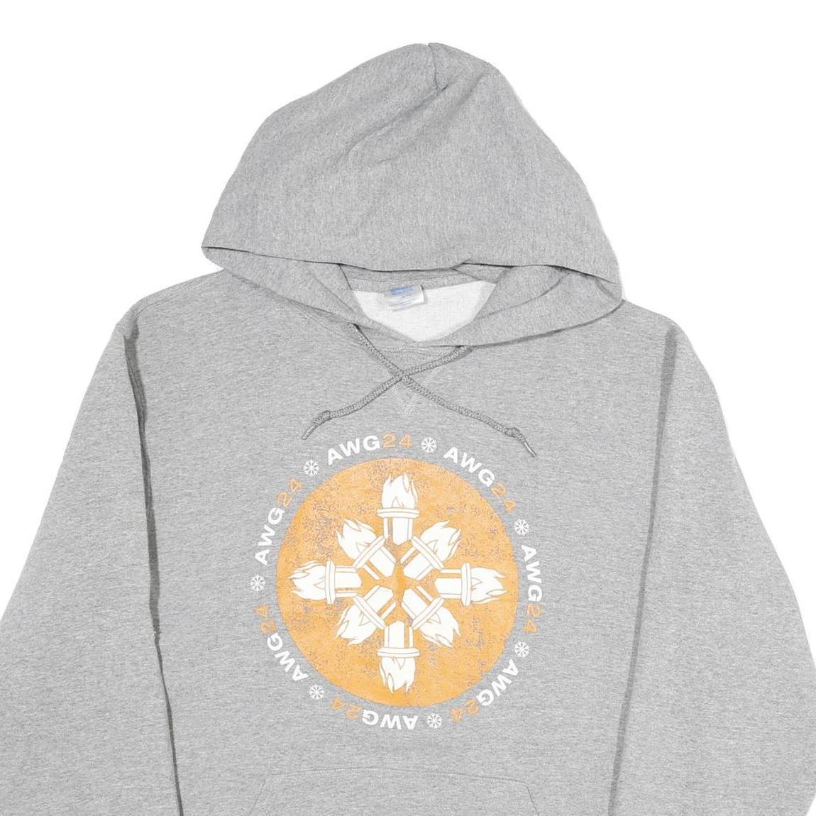 RUSSELL ATHLETIC Mens Grey AWG24 Logo Pullover Hoodie L Casual Cotton Sweatshirt