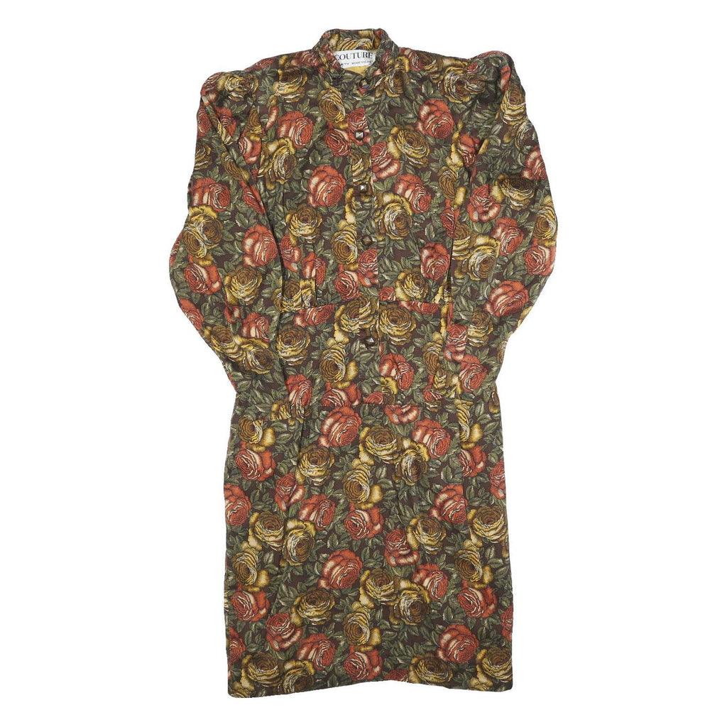 COUTURE Womens Green & Brown Floral Shift Cotton Blend Dress Size S Elegant Fall