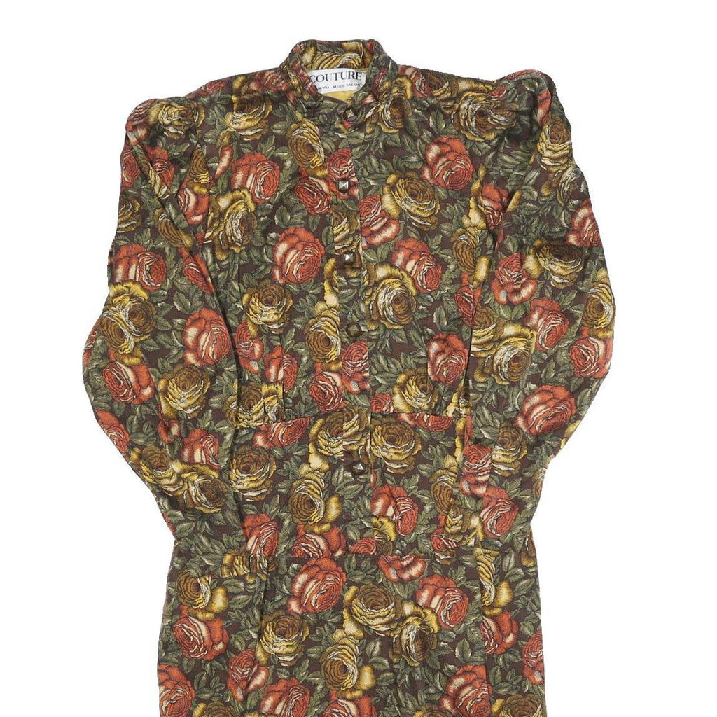 COUTURE Womens Green & Brown Floral Shift Cotton Blend Dress Size S Elegant Fall