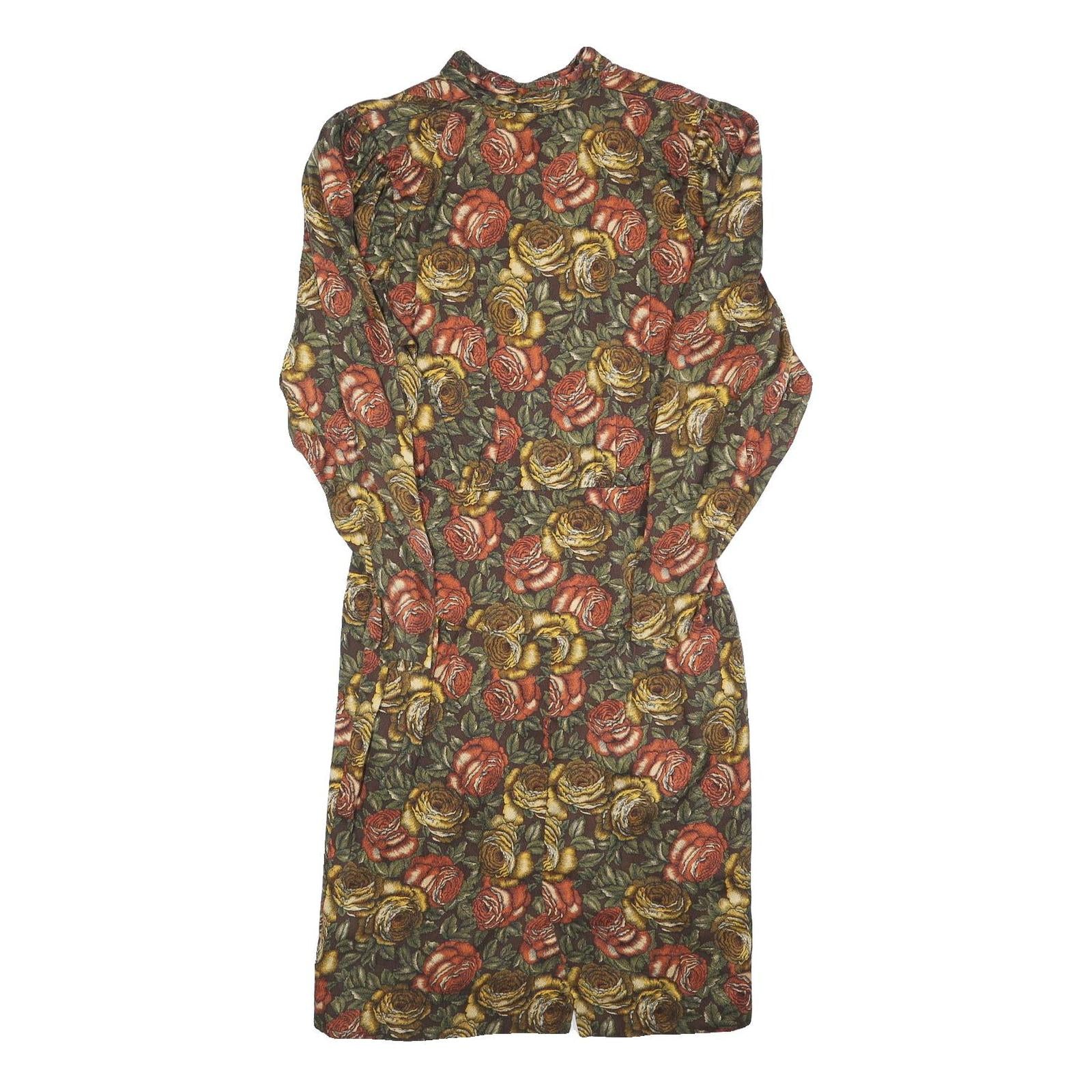 COUTURE Womens Green & Brown Floral Shift Cotton Blend Dress Size S Elegant Fall