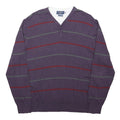 ATLANTIC BAY Mens Purple & Red Patterned V-Neck Basic Knit 2XL Jumper Cotton