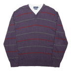 ATLANTIC BAY Mens Purple & Red Patterned V-Neck Basic Knit 2XL Jumper Cotton